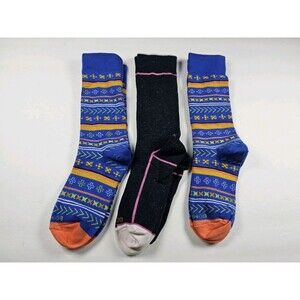 Bombas Lightweight Pattern Crew Socks Lot Of 3 Pairs Size M